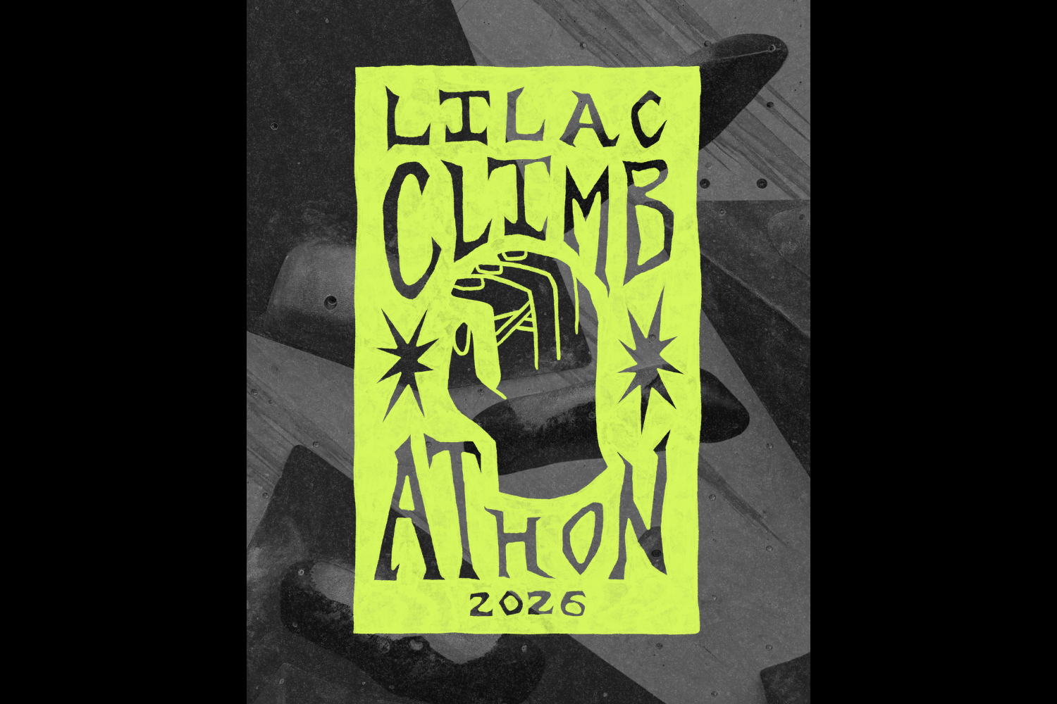 Climb-a-thon ad with hand on green background